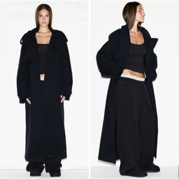Skims Jackets & Blazers - NWT Skims Boyfriend Fleece Oversized Trench Coat Size Small Washed Black Onyx
